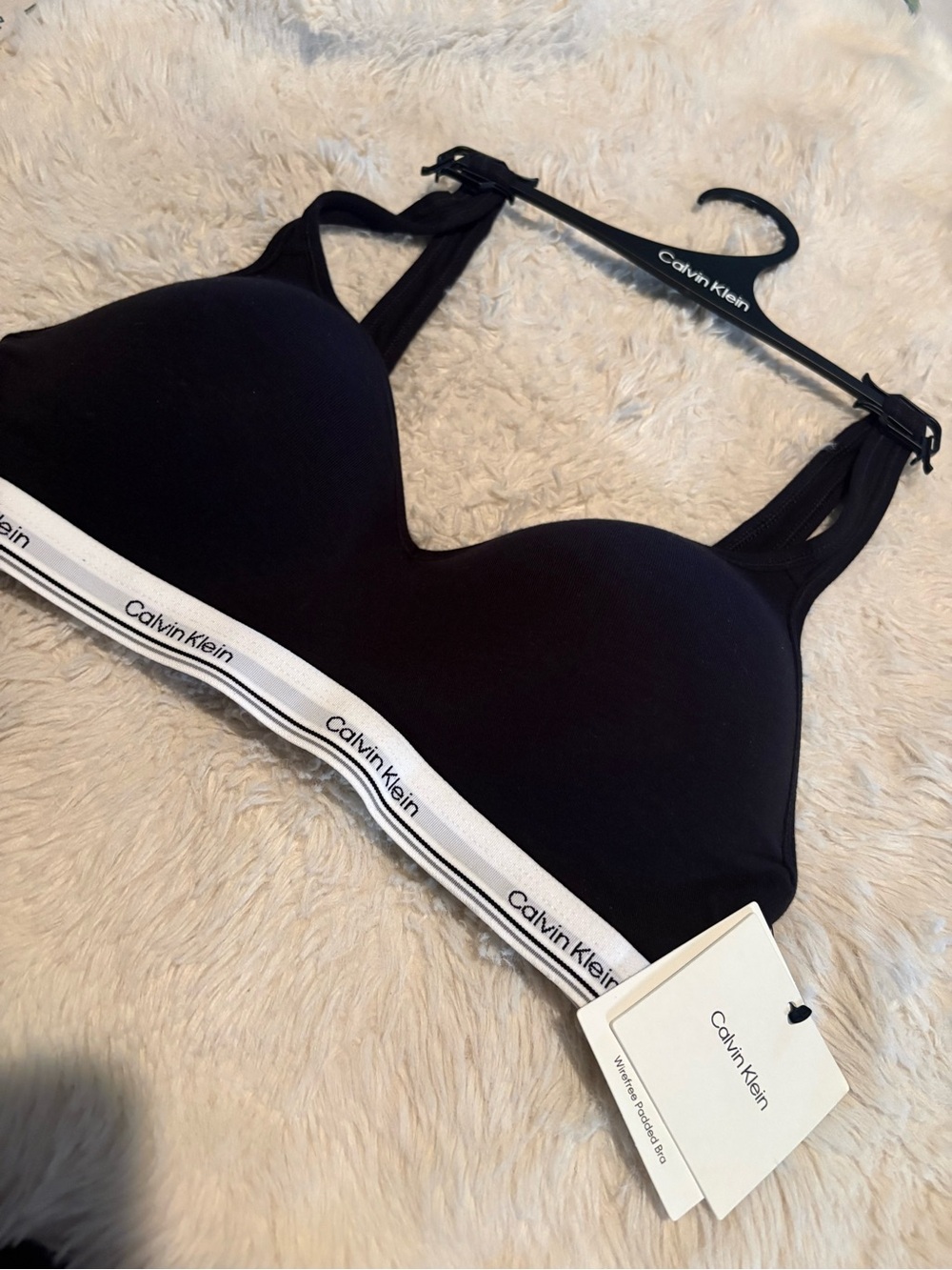 Calvin Klein Black Wireless Logo Bralette with White Band